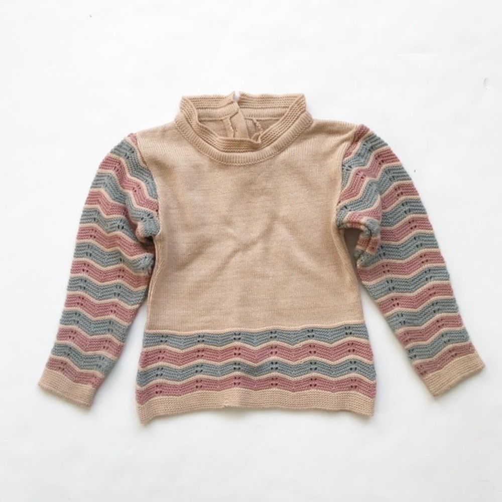 Hand knit neutral mock neck  sweater EUC fits like 2/3Y